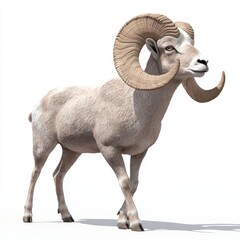 Obraz premium A bighorn sheep with an empty sign, rugged fur, confident gaze, photorealistic digital art, isolated on white background.