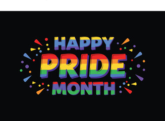 Happy pride month text vector art for T shirt design Human rights or diversity concept with black background 
