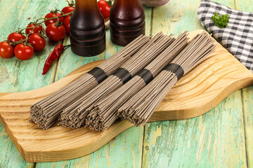 Raw dry bukwheat soba noodles