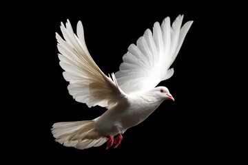 Fototapeta premium White dove flying isolated on black background and Clipping path. freedom on international day of peace concept