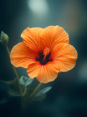   Close-up photo orange Hibiscus rosa-sinensis  flower.