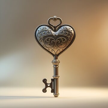 Ornate Heart Shaped Vintage Key for Love and Romance Concepts