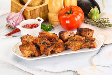 Grilled pork neck meat shashlik