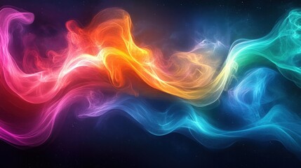 Abstract, colorful, glowing waves of smoke or energy