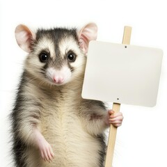 A possum carrying an empty sign, scruffy fur, nocturnal look, watercolor painting style, isolated on white background.