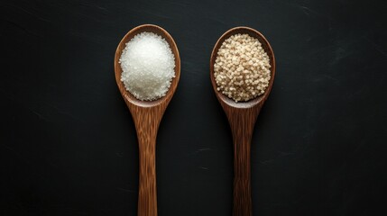 Wooden Spoons with White Sugar and Beige Grain