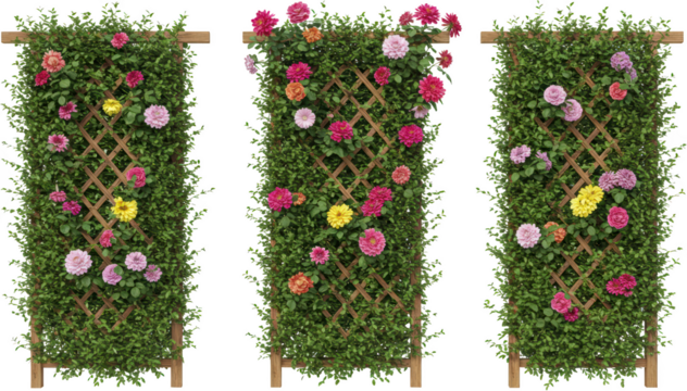 Vibrant Floral Garden Trellis Panels Blooming Flowers Wooden Lattice Spring Summer Decoration