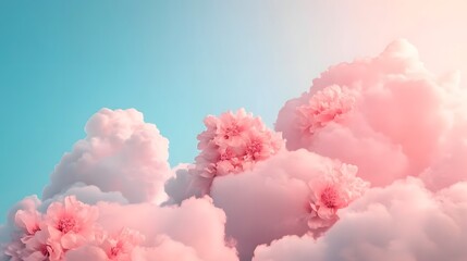 Fototapeta premium Dreamy Pink Clouds and Soft Sunlight - Peaceful and Serene Nature Landscape
