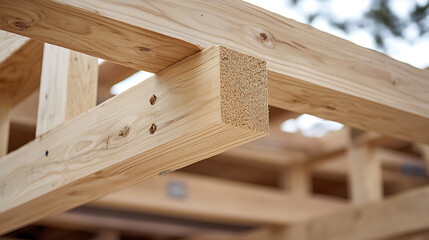 Close-Up of Wooden Beams in Construction