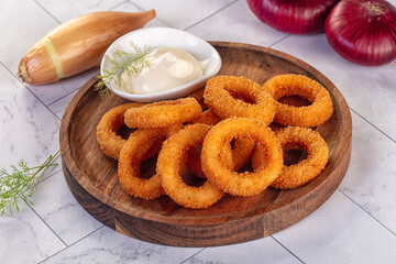 Golden fried onion rings snack