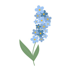 Simple and colorful flower illustrations with green stems and leaves on white background. Spring and Summer Season