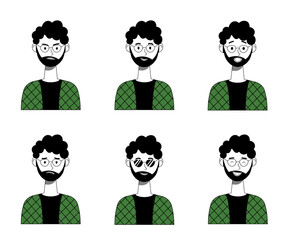 Cartoon Man Character Set with Different Emotions — Vector Illustration