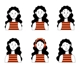 Curly-Haired Girl’s Emotions Set in Striped Top
