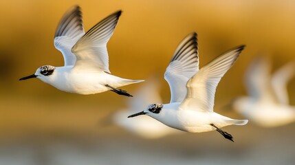 Fototapeta premium Flock of Free-Spirited Birds Soaring in Golden Autumn Sky