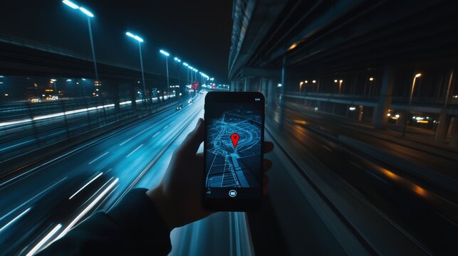 Nighttime city street navigation via a digital map on a mobile phone.