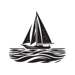 Sailboat on ocean silhouette minimal design