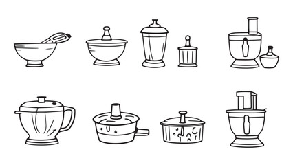 Food processor set line art