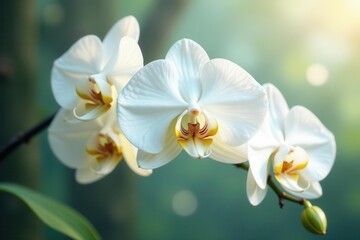 Luxurious, pristine white orchids, full bloom , stock, image