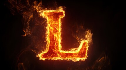 Fiery letter L, burning alphabet, dark background, graphic design