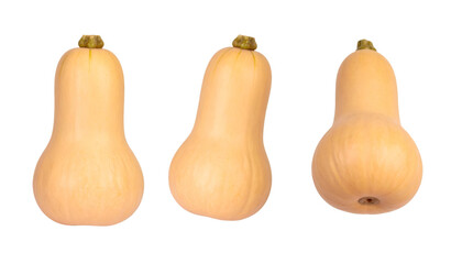 Three butternut squashes rotating on transparent background