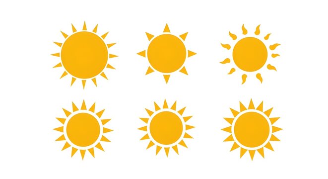 Iconos vectoriales de sol aislados sobre fondo blanco. Conjunto de rayos de sol. Signo vectorial de sol. Colecci&oacute;n de iconos de atardecer. Arte abstracto.