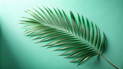 Obraz premium A single palm frond on a vibrant green background, showcasing the intricate beauty of nature's design.