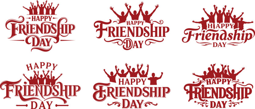 Happy Friendship Day beautiful typography vector bundle art  Design with Friends Silhouette and Ornamental Decoration on transparent background .
