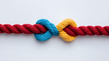 Two Colorful Ropes Tightly Tied Together Symbolizing and Teamwork Strength