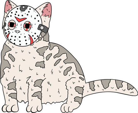 cute cat wearing psychopath jason mask