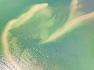 Aerial view of sandbar with turquoise sea at Laem had Koh khao yai Phang Nga Thailand, summer background and summer holiday concept