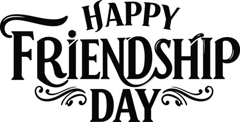 Happy Friendship Day beautiful text vector art Celebration Design with Friends Silhouette and Ornamental Decoration for T shirt , banner , poster design  on transparent background .