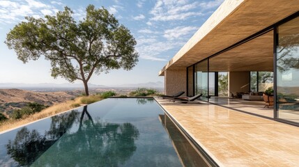 Obraz premium Modern house with infinity pool overlooking a valley