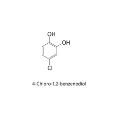 4-Chloro-1,2-benzenediol skeletal structure. Aromatic Diol compound schematic illustration. Simple diagram, chemical formula.