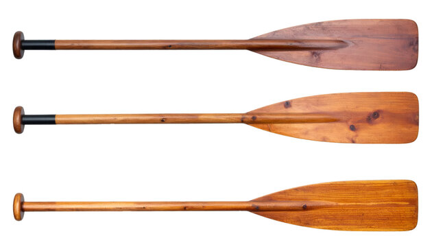 Wooden rowing oars resting against white backdrop, highlighting nautical equipment design