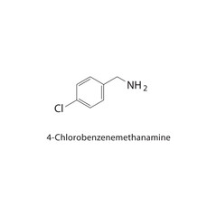 4-Chlorobenzenemethanamine skeletal structure. Aromatic Amine compound schematic illustration. Simple diagram, chemical formula.