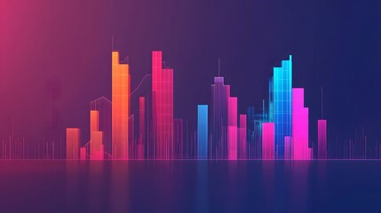 Obraz premium Futuristic Cityscape with Illuminated Data Projections Symbolizing Business Growth and Technology Advancements