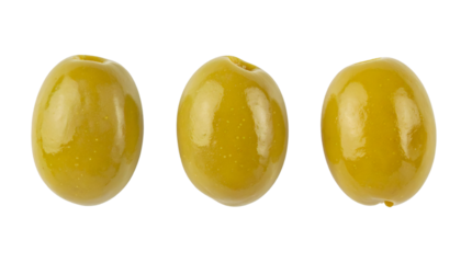 Green olives showcasing multiple perspectives, positioned on transparent backdrop with precise clipping path