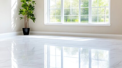 Fototapeta premium Bright, spacious room with polished white marble floors