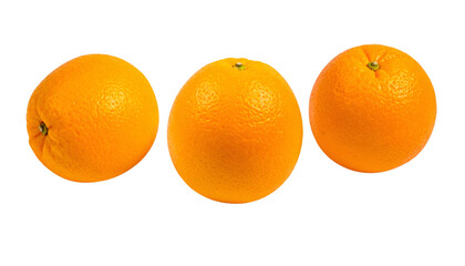 Three Ripe Oranges Rotating on Transparent Background