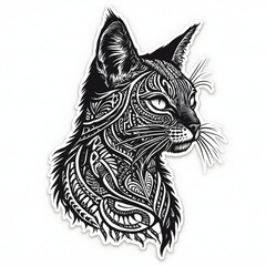 Obraz premium Intricate black and white illustration of a cat with abstract patterns