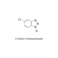 5-Chloro-1H-benzotriazole skeletal structure. Benzotriazole Derivative compound schematic illustration. Simple diagram, chemical formula.