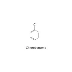 Chlorobenzene skeletal structure. Aromatic Halide compound schematic illustration. Simple diagram, chemical formula.