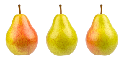 Set of three ripe pears rotating on transparent background