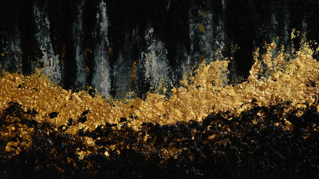 Abstract black and gold panel with rich texture