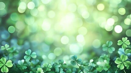 Fototapeta premium Lush Green Shamrock Background with Soft Bokeh Lights Perfect for St Patricks Day