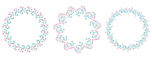 Vector illustration with plants. Set of floral frames for design and decoration. Template for posters, wedding invitation, postcards, packaging and branding. Hand drawn botanical pattern.