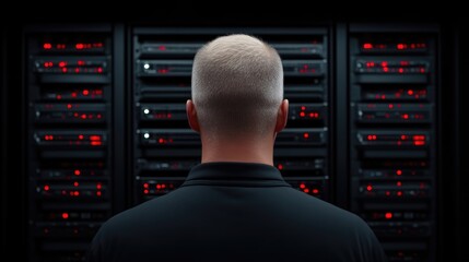 Server technician focused on server racks