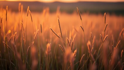 Obraz premium Golden Grass Field at Sunset