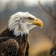 Obraz premium closeup shot of a beautiful bald eagle with a blur