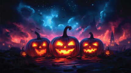 Halloween Cartoon Style Night Landscape